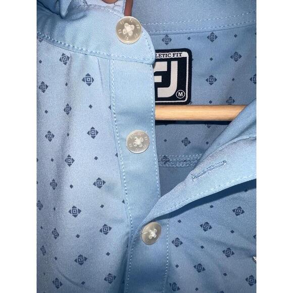 FootJoy FJ Golf Shirt Light Blue Patterned Embroidered Logo Polo Mens Size M - Picture 8 of 10